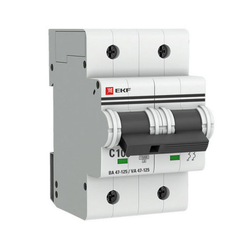 Автоматические выключатели двухполюсные EKF PROxima ВА47-125 2P сила тока 80-125 А, тип расцепления C/D, отключающая способность 15 kА