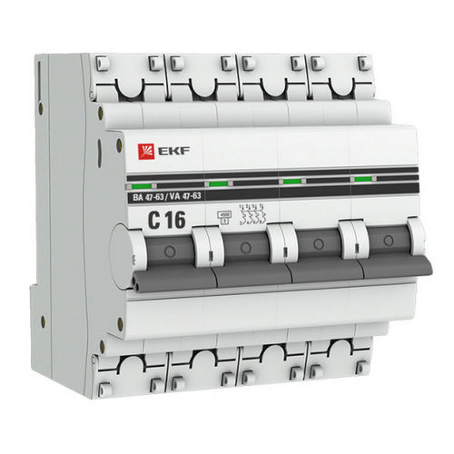 Автоматические выключатели четырехполюсные EKF PROxima ВА47-63 4P сила тока 16-25 А, тип расцепления C, отключающая способность 4.5 kА
