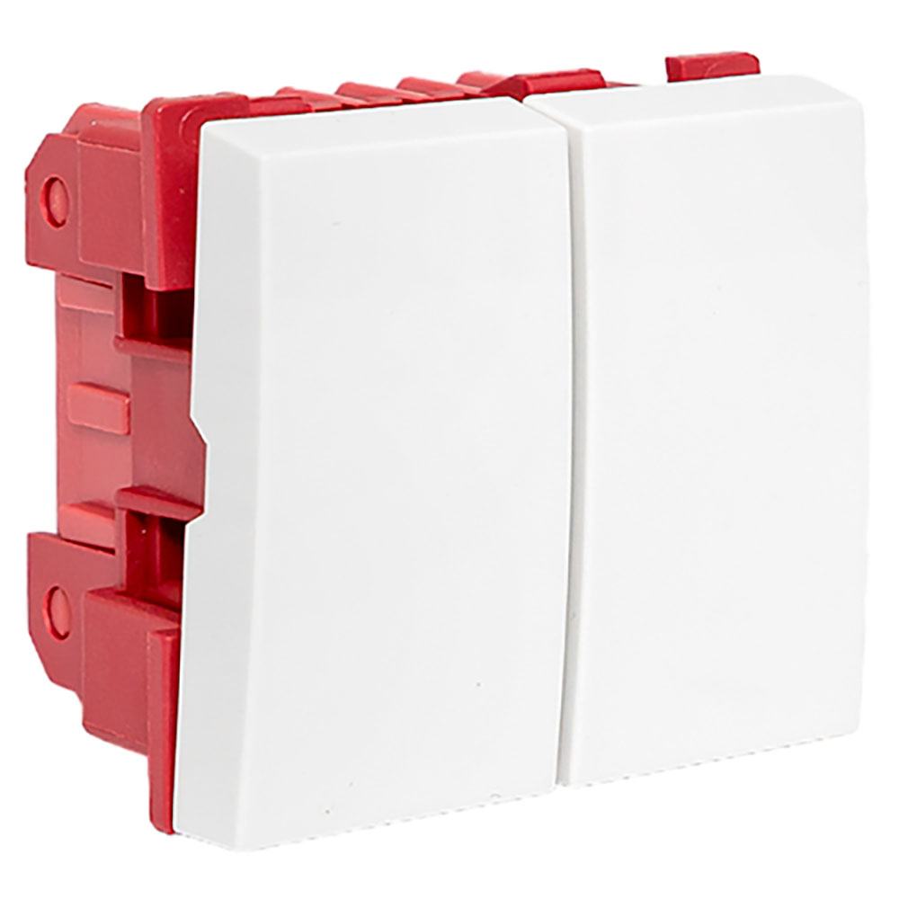 Выключатель EKF C-Line 45x45 2-клавишный проходной, материал – PC-ABS, без индикатора, 10А, IP00, цвет – белый
