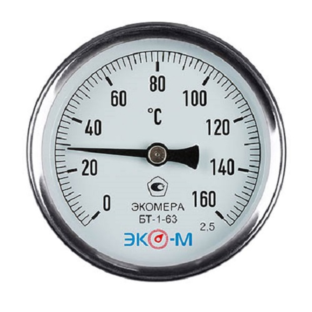 Термометр осевой ЭКОМЕРА БТ-1-63 160°С, биметаллический, L=80 мм