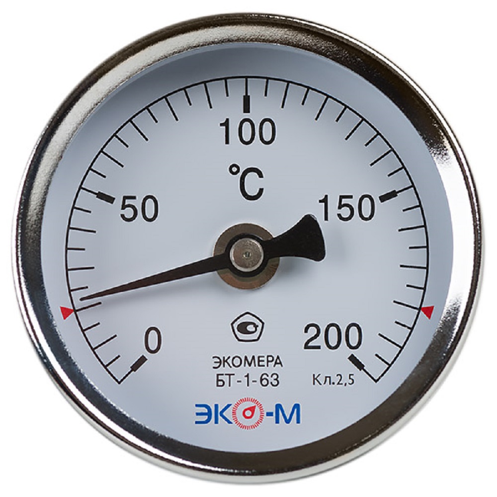 Термометр осевой ЭКОМЕРА БТ-1-63 200°С, биметаллический, L=60 мм