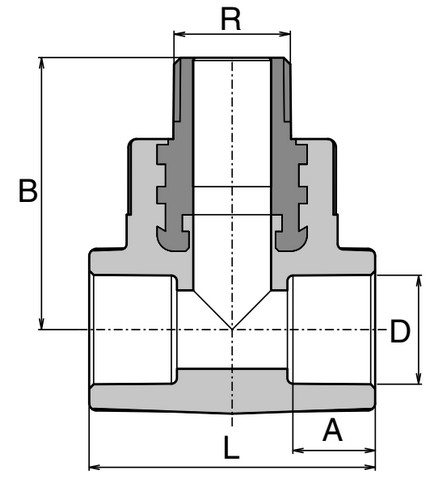 Тройник Ekoplastik STKE 3/4″ Дн25x20 Ру25 переходной, резьба - под приварку, корпус - полипропилен PPR