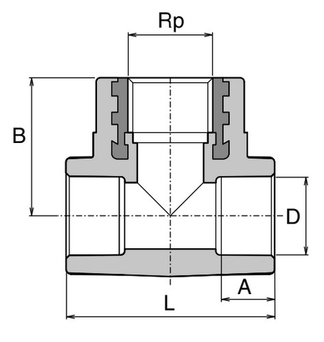 Тройник Ekoplastik STKI 1/2″ Дн32x15 Ру25 переходной, резьба - под приварку, корпус - полипропилен PPR