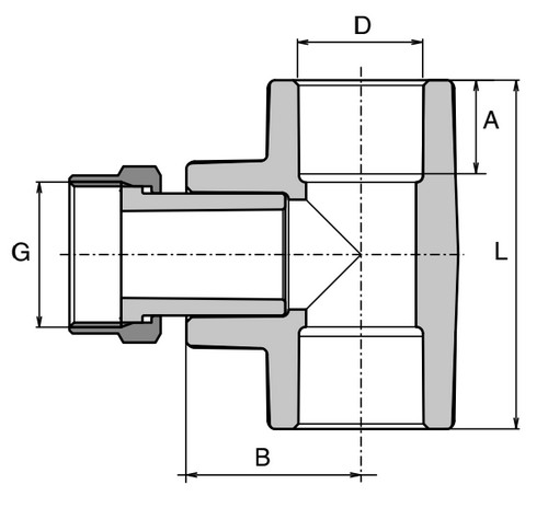Тройник Ekoplastik STKM 3/4″ Дн32x20 Ру25 переходной, резьба - под приварку, корпус - полипропилен PPR