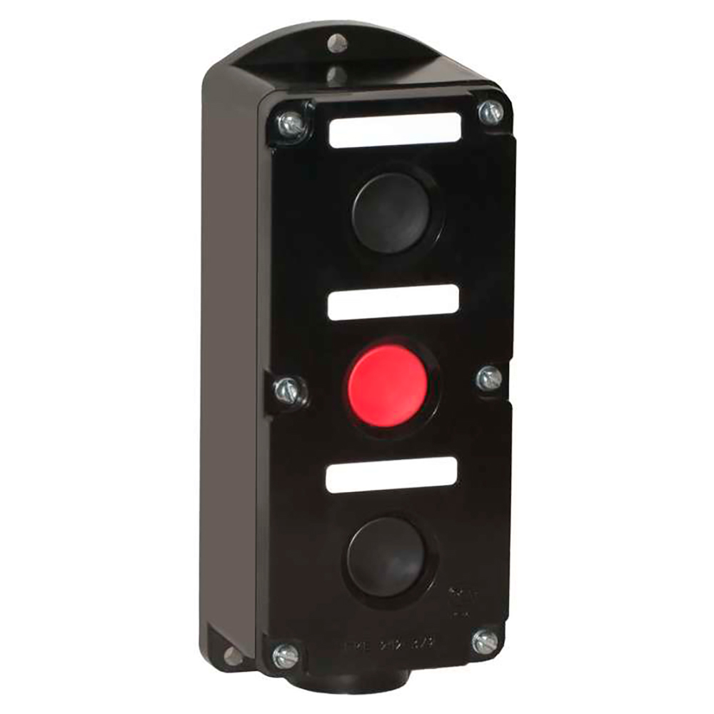 Пост кнопочный Электродеталь ПКЕ-222/3.2Ч.1К две черные и одна красная кнопки ″Пуск-Стоп″, 10А, 660/440В, IP54, У2