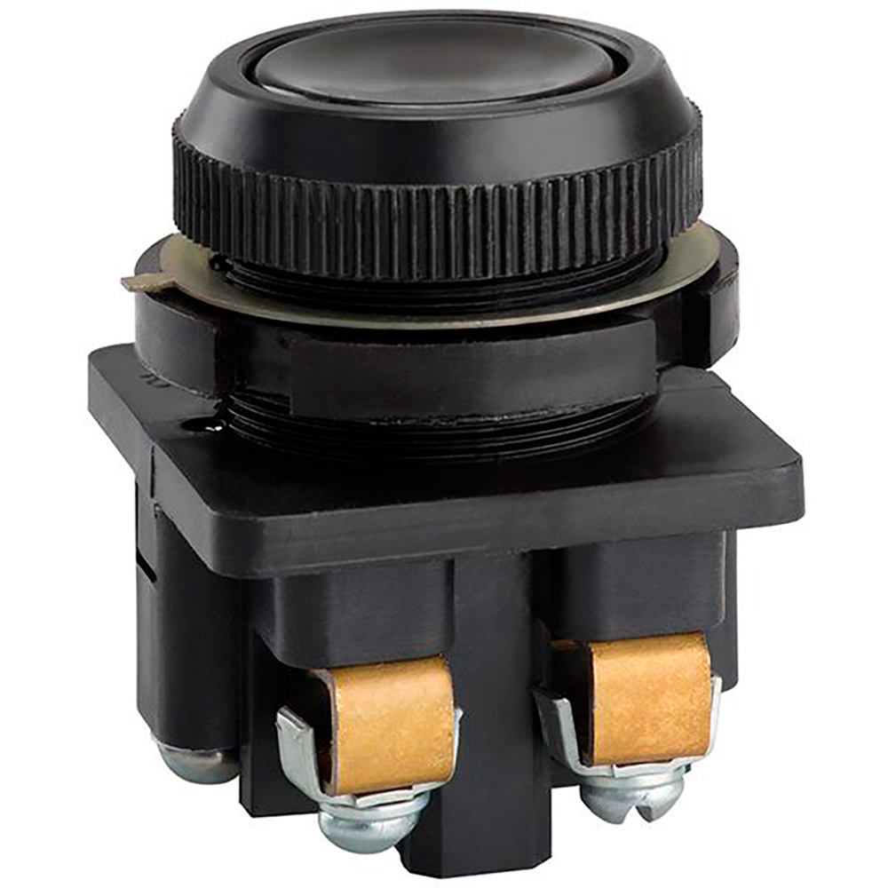Выключатель кнопочный Электротехник КЕ-011/2 толкатель цилиндрический, контакты 1НО+1НЗ, 10А, 660/440В, IP40, цвет – черный