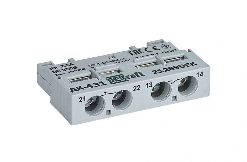 Контакт DEKraft ДК431-11F дополнительный фронтальный, для выключателя ВА-431, количество контактов - 1НО+1НЗ, метод установки - фронтальный