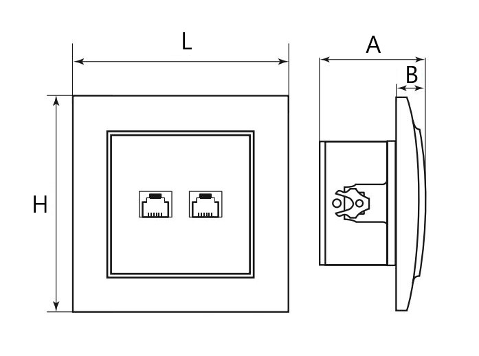 Розетка комбинированная EKF BASIC Минск 2-местная, компьютерная RJ45 + телефонная Phone, номинальный ток 3 А, степень защиты - IP20, цвет - белый