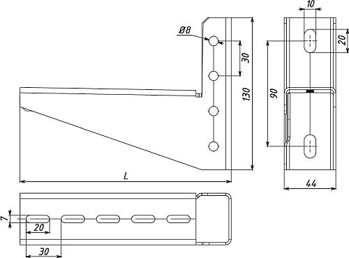 Кронштейн с опорой EKF PROxima 200 мм основание, высота - 130 мм, ширина - 44 мм, длина - 230 мм, материал - сталь, толщина стали - 2 мм, покрытие - цинкованние по методу Сендзимира
