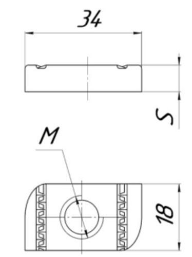 Гайка EKF STRUT-система S-Line канальная М6, высота - 34 мм, ширина - 18 мм, длина - 35 мм, толщина - 6 мм, материал - сталь, покрытие - горячее цинкование погружением, цвет - светло-серый