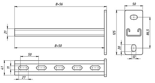 Консоль EKF STRUT-система S-Line основание 41x21 высота - 21 мм ширина - 41 мм, длина - 550 мм, толщина стали - 2.5 мм, материал - сталь, покрытие - цинкованние по методу Сендзимира, цвет - светло-серый