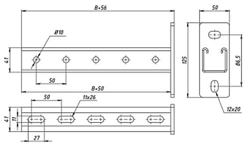 Консоль EKF STRUT-система S-Line основание 41x41 высота - 41 мм ширина - 41 мм, длина - 350 мм, толщина стали - 2.5 мм, материал - сталь, покрытие - цинкованние по методу Сендзимира, цвет - светло-серый