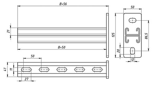 Консоль EKF STRUT-система S-Line двойная 41x21 высота - 21 мм ширина - 41 мм, длина - 250 мм, толщина стали - 2.5 мм, материал - сталь, покрытие - горячее цинкование погружением, цвет - светло-серый