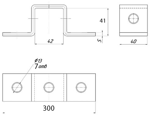 Пластина EKF STRUT-система S-Line П-образная 7 отверстий Ø13 мм, высота - 48 мм, ширина - 40 мм, длина - 300 мм, толщина - 5 мм, материал - сталь, покрытие - цинкованние по методу Сендзимира, цвет - светло-серый