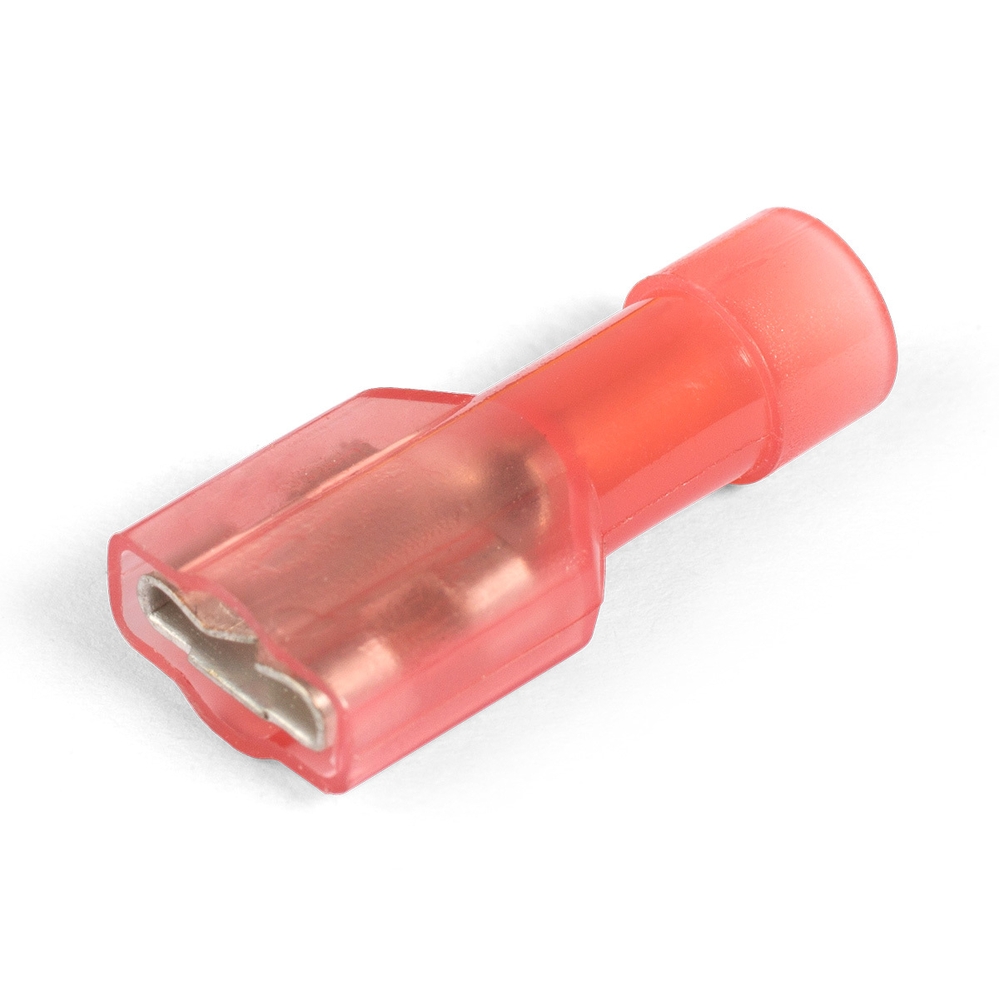 Разъем плоский КВТ РПИ-М(н) 1.5-(6.3), сечение 1.5 мм2, длина 21.8 мм, материал - латунь, цвет - красный