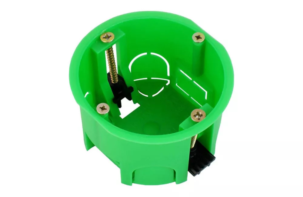 Коробка установочная HEGEL КУ120 68x40мм IP20, пластиковые лапки, способ монтажа скрытый, цвет - зеленый