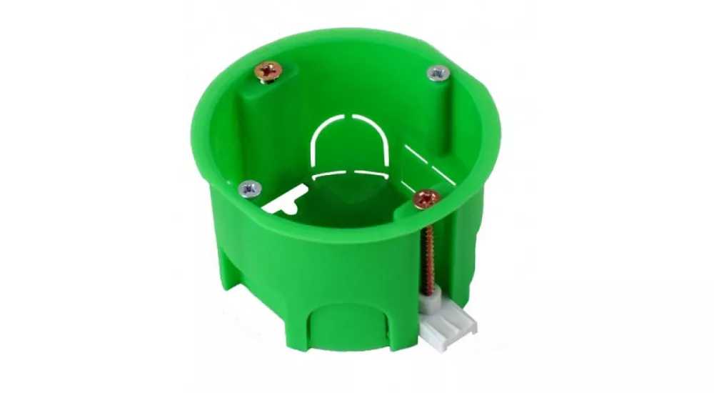 Коробка установочная HEGEL КУ120 68x45мм IP20, пластиковые лапки, способ монтажа скрытый, цвет - зеленый