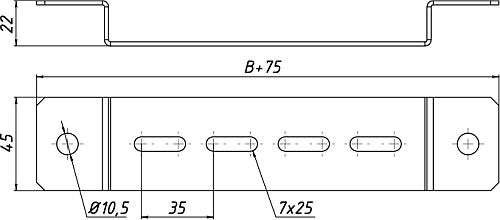 Скобы подвеса EKF H-LINE 100-600 мм нижние стальные, высота - 22 мм, ширина - 100-600 мм, длина - 175-675 мм, толщина стали - 2 мм, цвет – светло-серый