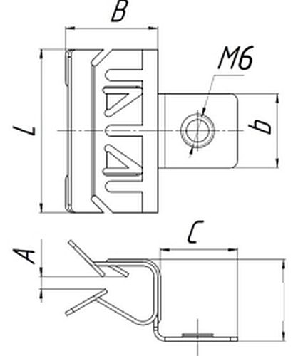 Зажимы балочные EKF MF-LINE с отгибом и с резьбой М6, стальные, 3-14 мм, нагрузка - 15-20 кг, покрытие - цинкованние по методу Сендзимира, цвет - светло-серый
