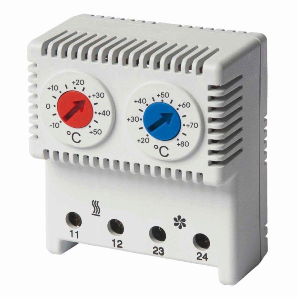 Термостат сдвоенный DKC RAM klima регулируемый диапазон температуры +20 + 80°C, NO-контакт, -10 + 50°C, NC-контакт,