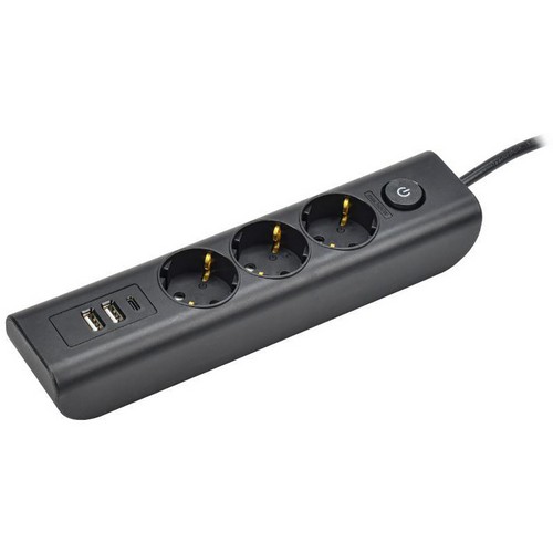 Удлинитель IEK MODERN У03В, с USB гнездами, розетки - 3 шт, ток номинальный - 16 А, мощность максимальная - 3680 Вт, с заземлением, шторками и выключателем
