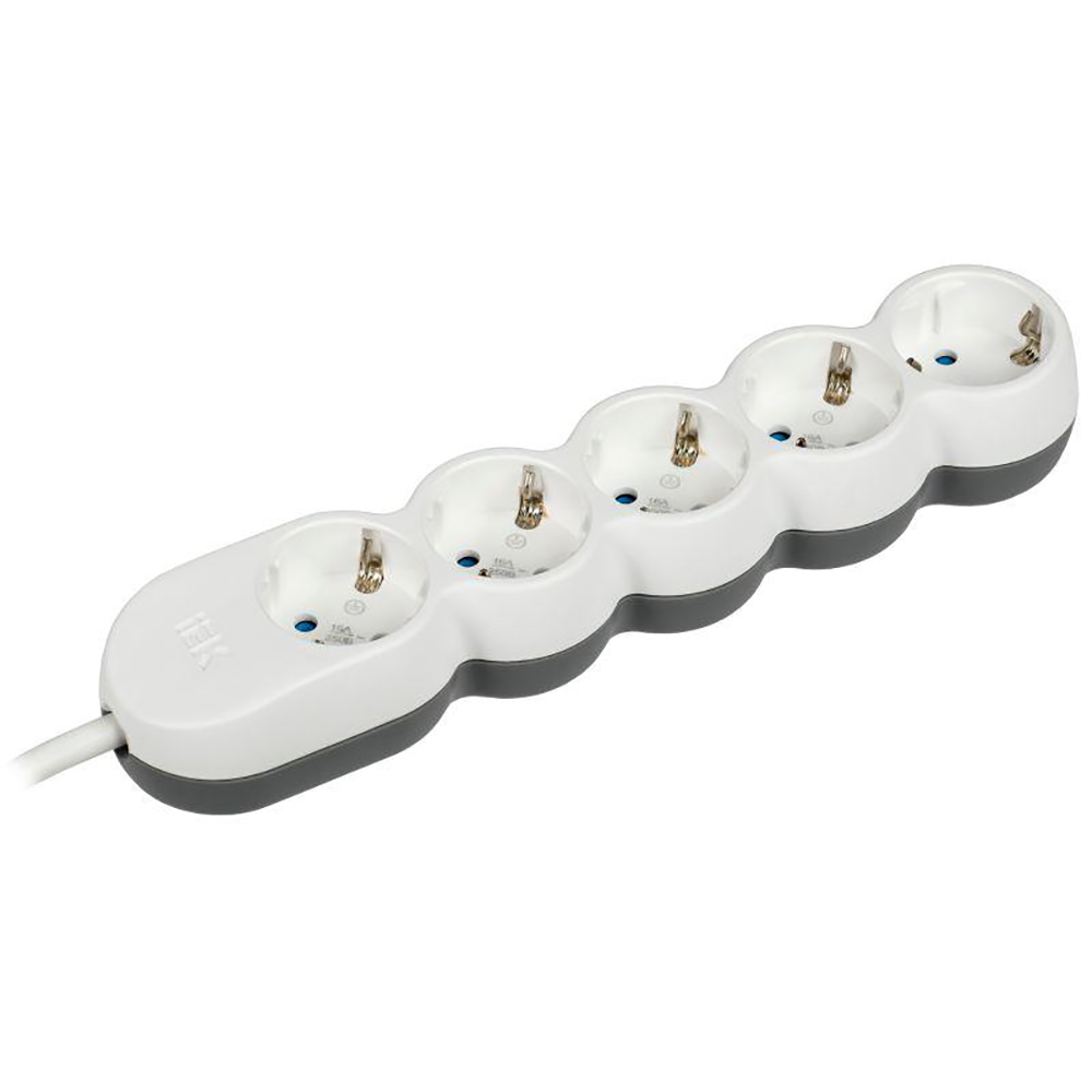 Удлинитель IEK WYP53-16-05-D15-Z Uno У05, розетки - 5 шт, длина кабеля - 1.5 м, ток номинальный - 16 А, мощность максимальная - 3500 Вт, с заземлением и шторками, белый
