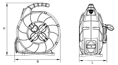 Эскиз размеров удлинителя на катушке IEK TWIST, розетки - 4 шт, длина кабеля - 15 м, ток - 16 А