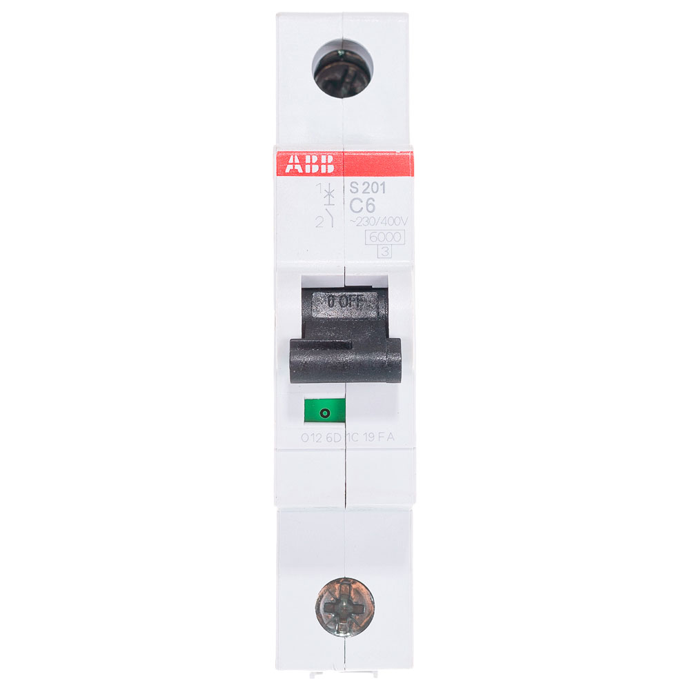 Автоматический выключатель однополюсный ABB S201 1P 6А (С) 6kА, сила тока 6 А, тип расцепления C, отключающая способность 6 kА