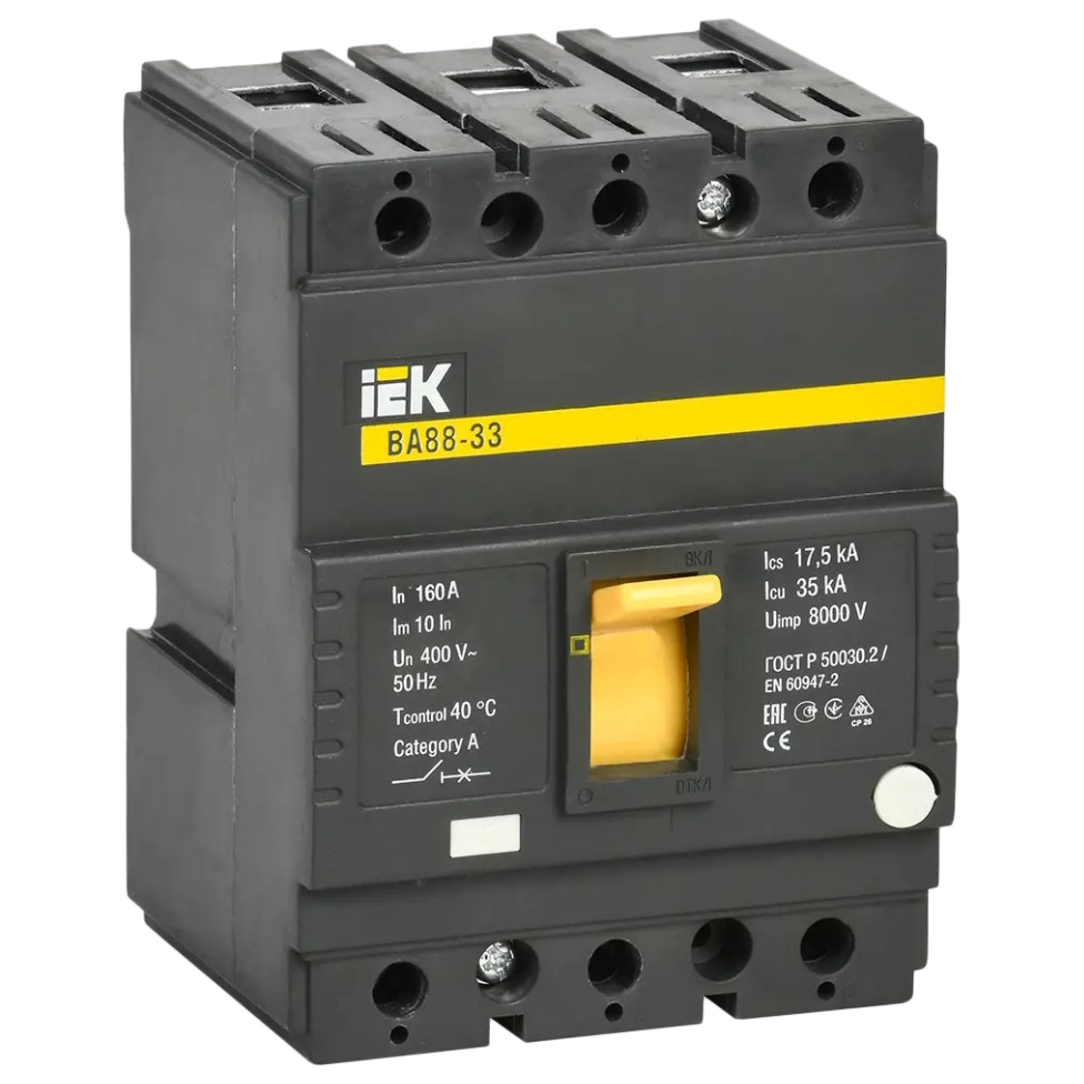Автоматический выключатель трехполюсный IEK ВА88-33 3Р 160А 35кА, сила тока 160 А