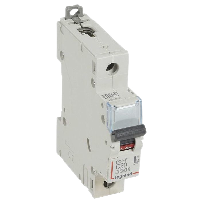 Автоматический модульный выключатель однополюсный Legrand DX3-E 1Р 20А (С) 6кА, сила тока 20 А, тип расцепления C, переменный, отключающая способность 6 kА