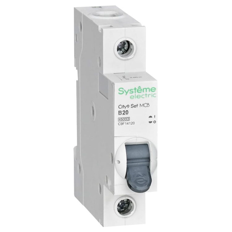 Автоматический выключатель однополюсный Systeme Electric City9 Set 1Р 20А (B) 4.5кА, сила тока 20 А, переменный, тип расцепления B, отключающая способность 4.5 kА
