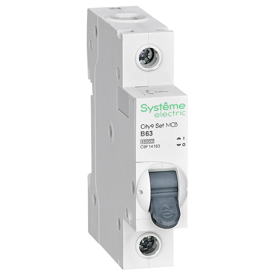 Автоматический выключатель однополюсный Systeme Electric City9 Set 1P 63А (B) 4.5кА, сила тока 63А, тип расцепления B, переменный, отключающая способность 4.5 kА