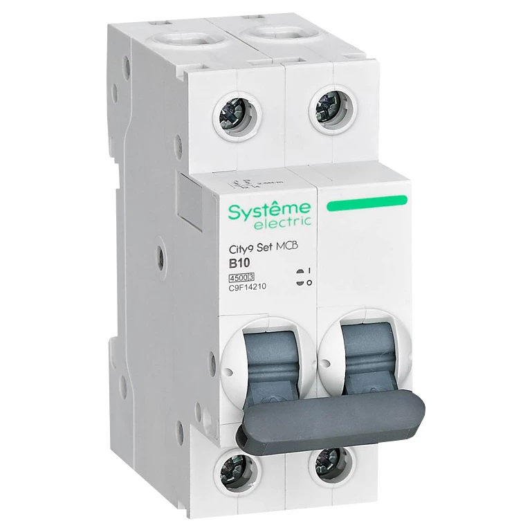 Автоматический выключатель двухполюсный Systeme Electric City9 Set 2Р 10А (B) 4.5кА, сила тока 10 А, переменный, тип расцепления B, отключающая способность 4.5 kА