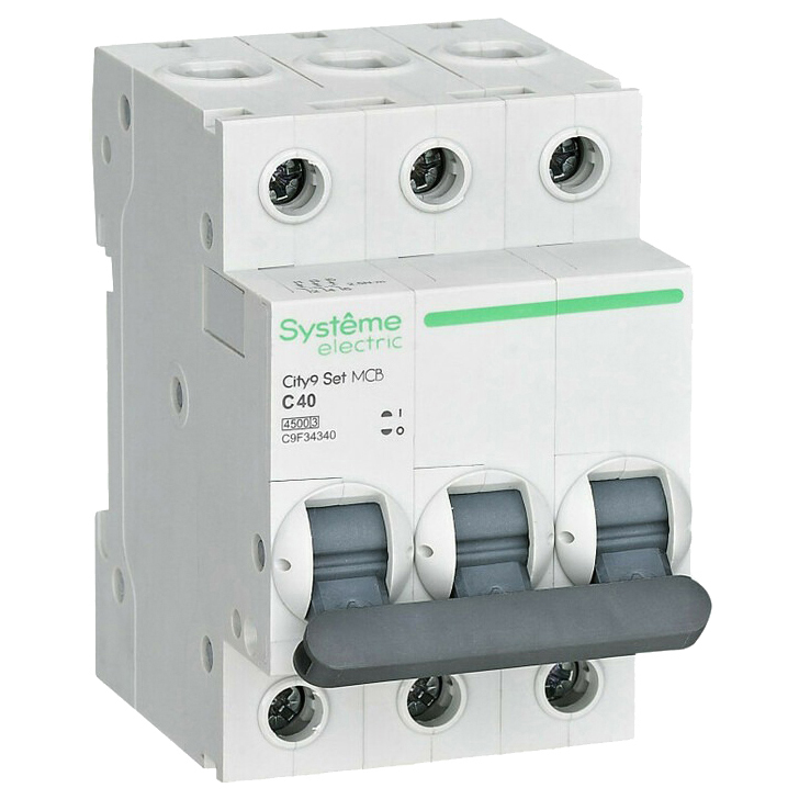 Автоматический выключатель трехполюсный Systeme Electric City9 Set 3Р 40А (C) 4.5кА, сила тока 40 А, тип расцепления C, переменный, отключающая способность 4.5 kА