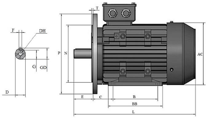 Электродвигатель общепромышленный ЭЛМАШ АИС112MА4 трехфазный, асинхронный, 4 полюса, мощн. - 5.5 кВт, 1500 об/мин, 220/380В-50Гц, корпус - алюминий, монтажн. исп. - IM2081, Б01, У2, IP55, с короткозамкнутым ротором, ВЭ, RAL7012