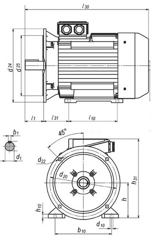 Электродвигатели общепромышленные Элком 5AИ 71 B 2-8 полюса, мощность 0.25-1.1 кВт, частота вращения 750-3000 об/мин, монтажное исполнение IM2081