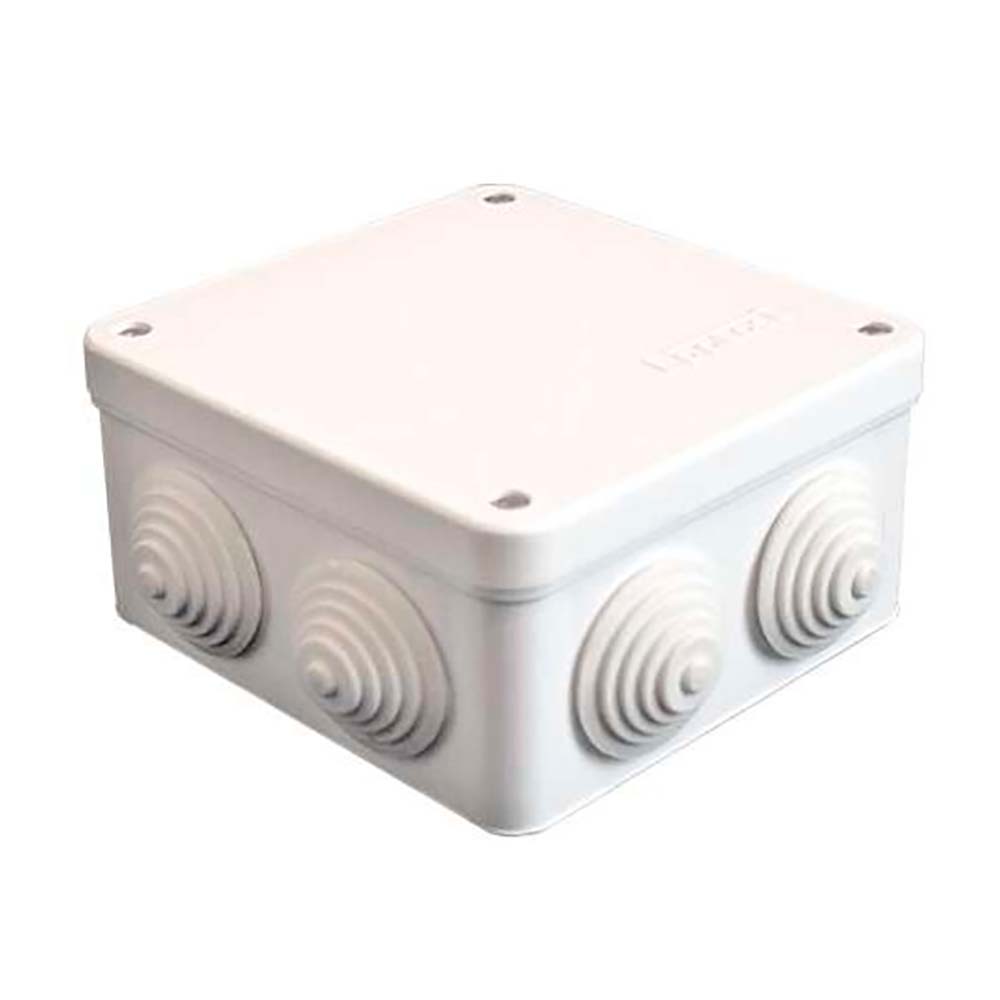 Коробка распределительная E.p.plast для открытой проводки 105х105х56 мм, 7 вводов, IP54, с кабельными муфтами, крышкой на винтах, белая