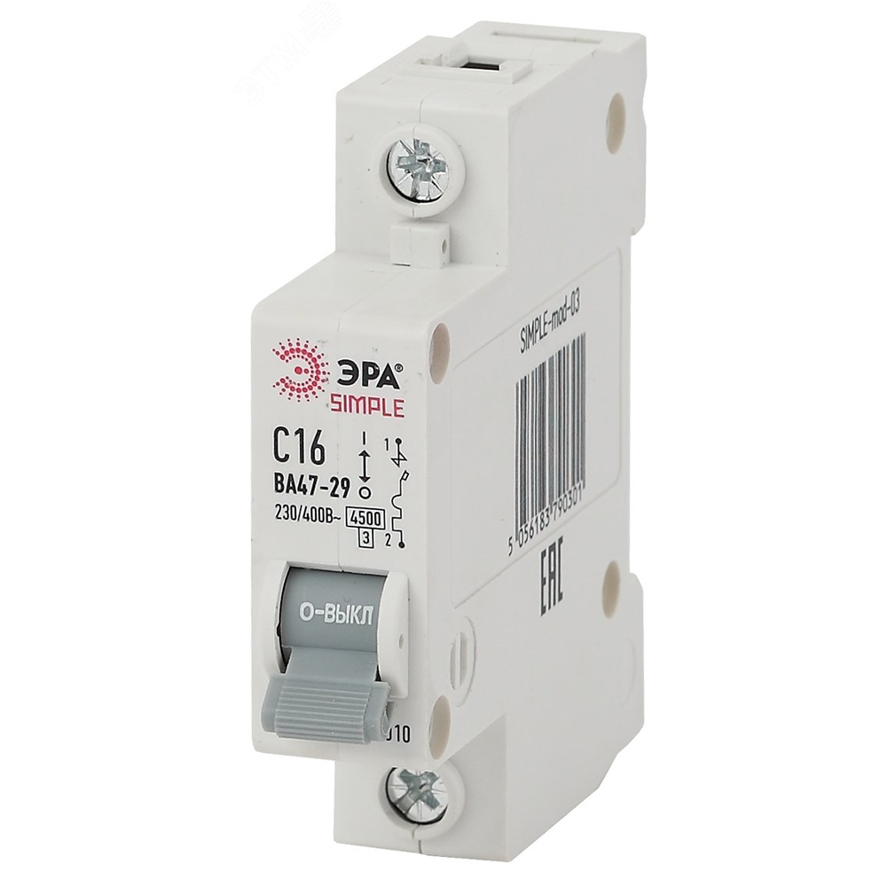 Автоматический выключатель переменного тока однополюсный ЭРА SIMPLE ВА47-29 1P (C) 63 А, сила тока 63 А, отключающая способность 4,5 kА, тип расцепителя C