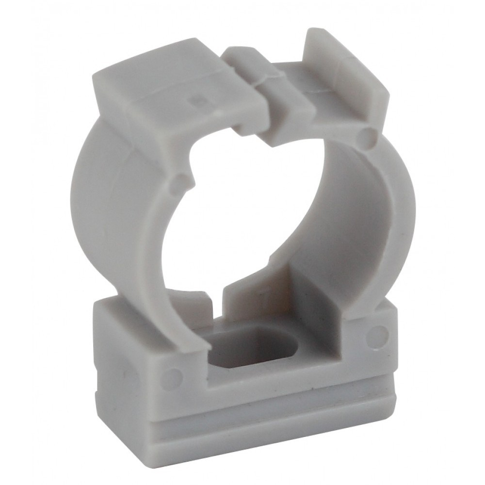 Крепеж-клипса для труб ЭРА CLIP Дн16 материал - пластик, с фиксатором, цвет - серый, упак. 100 шт.
