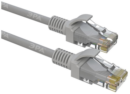 Патч корды ЭРА Simple U/UTP неэкранированные, длина кабеля - 0.5-20 м, категория 5e, материал проводника - алюминий CCA, цвет - серый