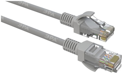Патч корды ЭРА U/UTP неэкранированные, длина кабеля - 0.5-15 м, категория 5e, материал проводника - медь Cu, цвет - серый