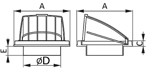 Выходы стенные ERA КФВ диаметр D=100-150 мм вытяжные с обратным клапаном, с фланцем, корпус - ASA-пластик