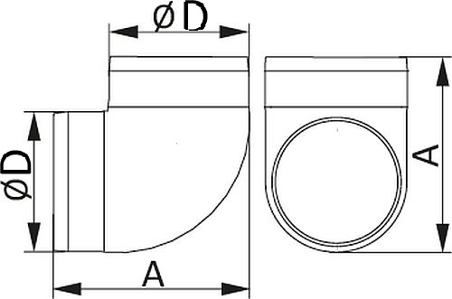Колена ERA ККП диаметр D=100-160 мм 90 градусов для круглых воздуховодов, корпус - пластик, цвет - белый
