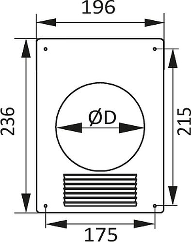 Площадка торцевая ERA 140ПТМР диаметр D140 мм размер 196x236 мм с решеткой, с фланцем, корпус - тонколистовая сталь, покрытая полимерной эмалью, цвет - белый