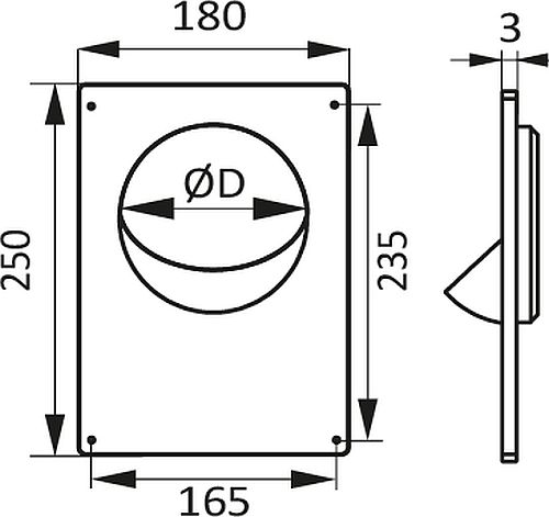 Площадка торцевая ERA 110ПТП диаметр D110 мм размер 180x250 мм, с фланцем, корпус - пластик, цвет - белый