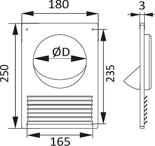 Площадка торцевая ERA 150ПТПР диаметр D150 мм размер 180x250 мм с решеткой, с фланцем, корпус - пластик, цвет - белый