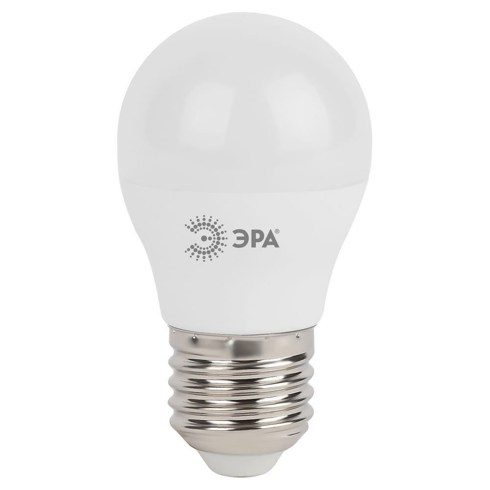 Лампа светодиодная ЭРА LED P45 E27 Шар 45 мм, мощность - 9 Вт, цоколь - E27, световой поток - 720 лм, цветовая температура - 2700K, цвет свечения - теплый, форма - шарообразная