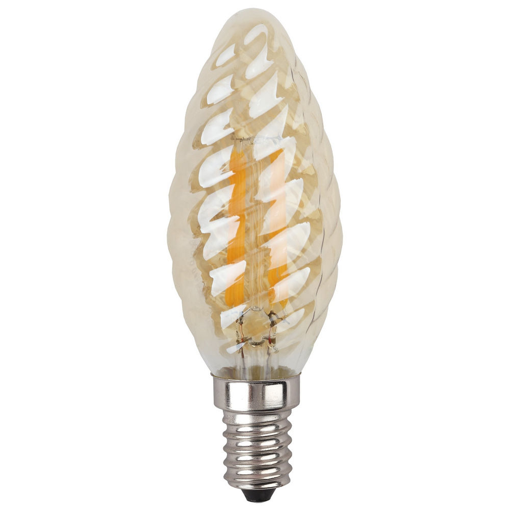 Лампа светодиодная ЭРА F-LED BTW E14 Свеча витая 35 мм мощность - 9 Вт, цоколь - E14, световой поток - 770 лм, цветовая температура - 2700К, тип лампы - светодиодная LED, тип стекла - золотое, цвет свечения - теплый белый, форма - свеча витая