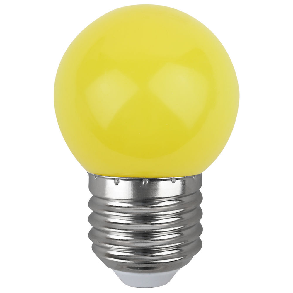 Лампа светодиодная ЭРА Белт-лайт E27 Шарообразная 45 мм, мощность - 1 Вт, цоколь - E27, световой поток - 10 лм, цветовая температура - 3000K, цвет свечения - желтый, форма - шарообразная