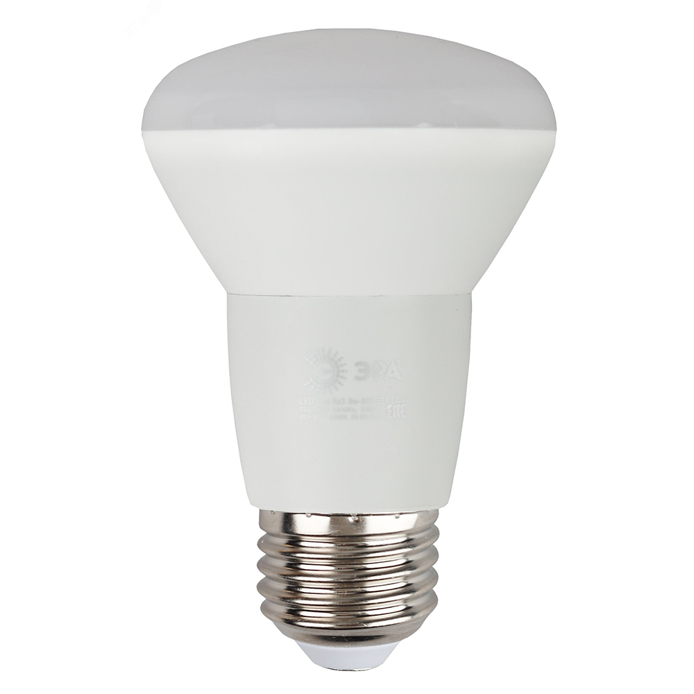 Лампа светодиодная ЭРА RED LINE ECO R 63 мм мощность - 8 Вт, цоколь - E27, световой поток - 640 лм, цветовая температура - 2700 К, теплый белый, форма  - рефлектор